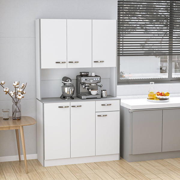 Modern sideboard with storage cupboards, drawer, open space for microwave, white