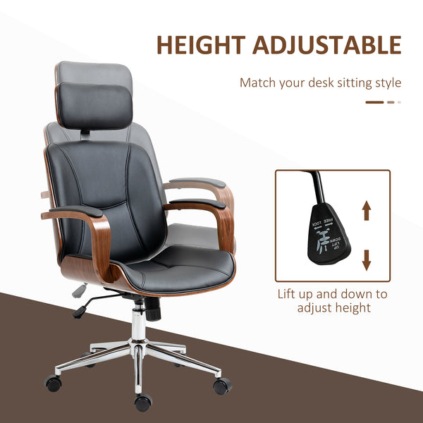 Office chair with removable headrest, adjustable height, black.