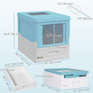 Enclosed litter box with scoop and tray, blue