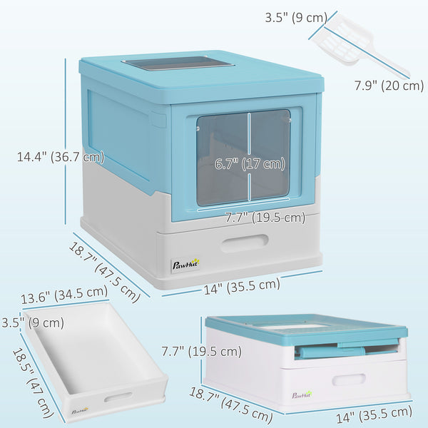 Enclosed litter box with scoop and tray, blue