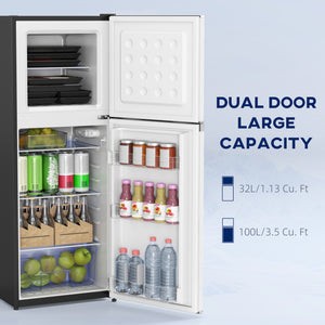 Double Door Mini Fridge with Freezer, 4.6 cu. ft., Thermostat, Shelves, Reversible Door, Silver