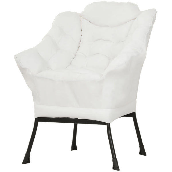 Accent chair with side pockets and solid steel legs, cream white
