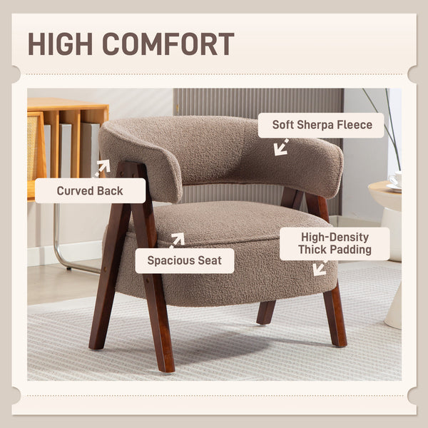 Sherpa Fleece Accent Chair with Solid Wood Legs, Light Brown
