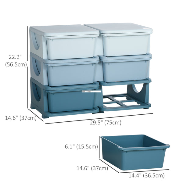 3-Tier Toy Organizer with 6 Plastic Drawers, Blue