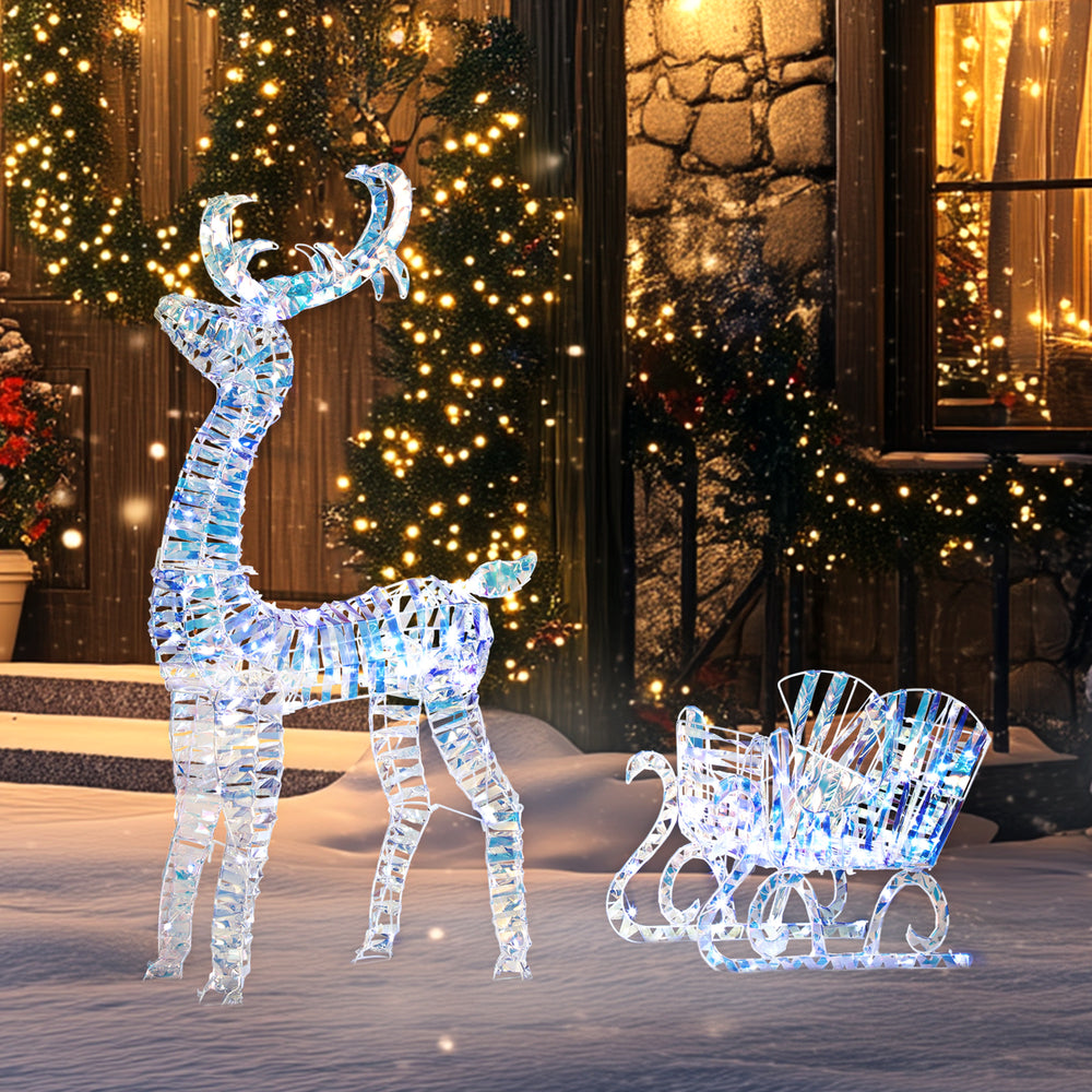 Illuminated Christmas reindeer with sleigh