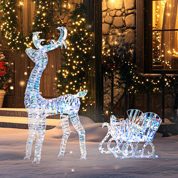 Illuminated Christmas reindeer with sleigh
