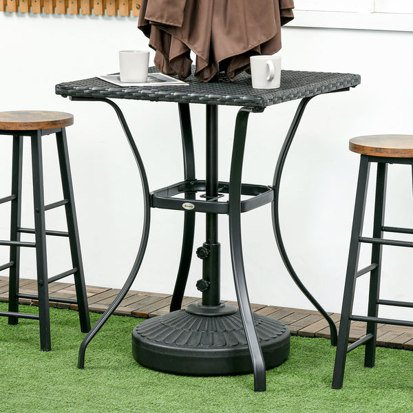 Outdoor coffee table in woven resin with parasol hole, black