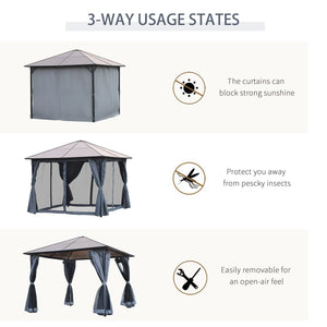 10 x 10 aluminum gazebo with mesh curtains and side panels, grey.