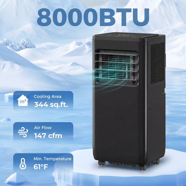 4-in-1 Portable Air Conditioner, 8000 BTU with Cooling, Dehumidifying, Fan, Sleep Mode, Wi-Fi Voice Remote Control, Black