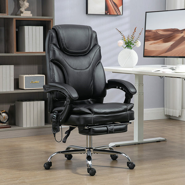 6-point vibration massage office chair with footrest, black
