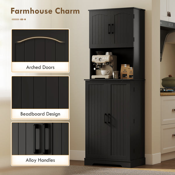 Country-style storage cabinet with adjustable shelves and 8 spice compartments, black.