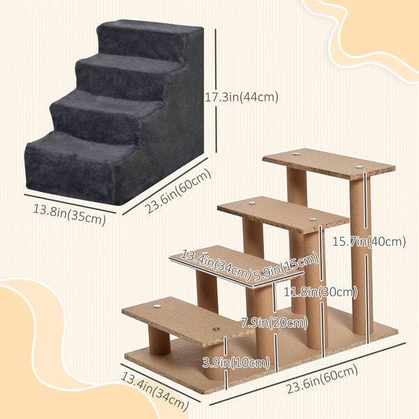 4-step dog ramp with removable cover, dark grey