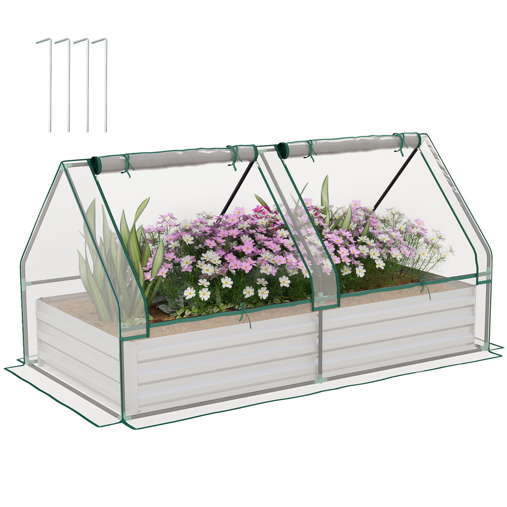 Metal raised planter with integrated lid for herbs and vegetables, clear and silver