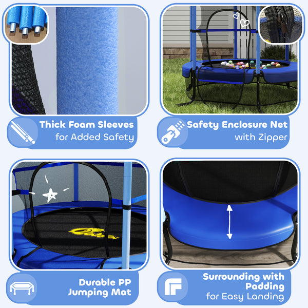 Trampoline 4,6 pieds avec filet de sécurité et coussin de protection intégré, bleu