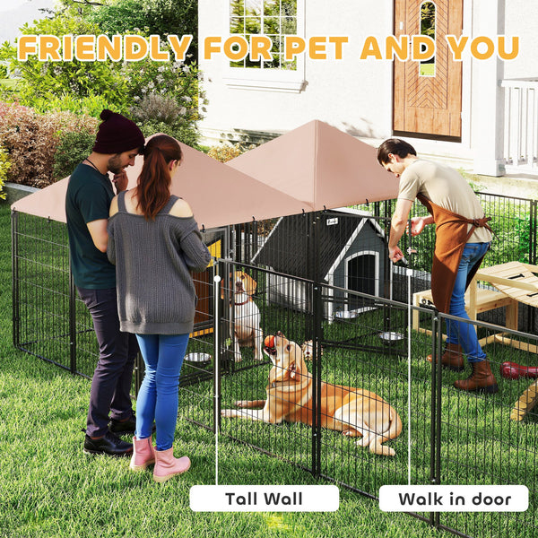 Large outdoor kennel with 2 compartments, swivel and height-adjustable food bowls