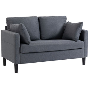 Two-seater sofa, modern linen upholstery, spring cushions, 2 pillows, dark grey