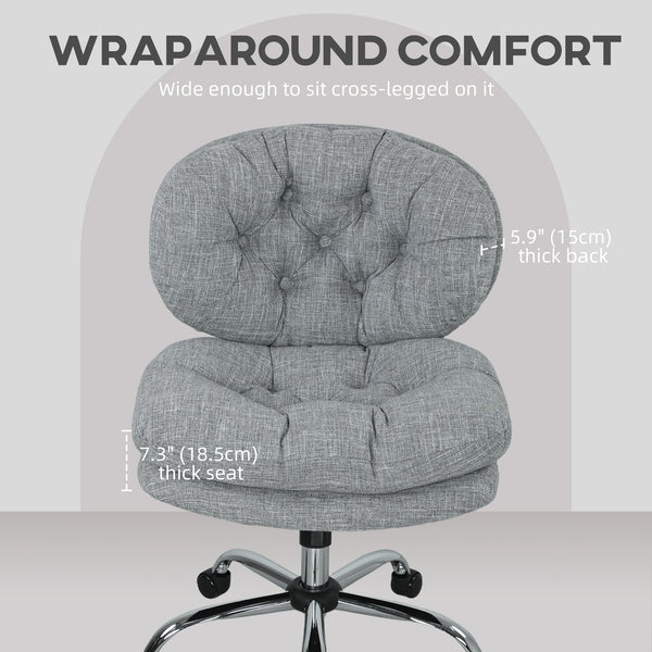 Office chair without armrests, wide and padded seat, grey