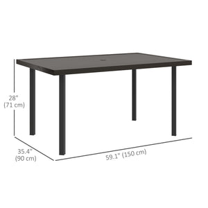 Outdoor dining table with parasol hole, dark brown