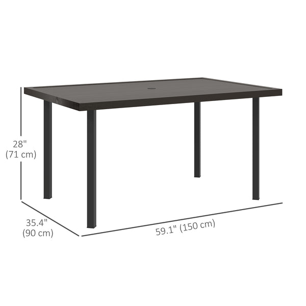 Outdoor dining table with parasol hole, dark brown