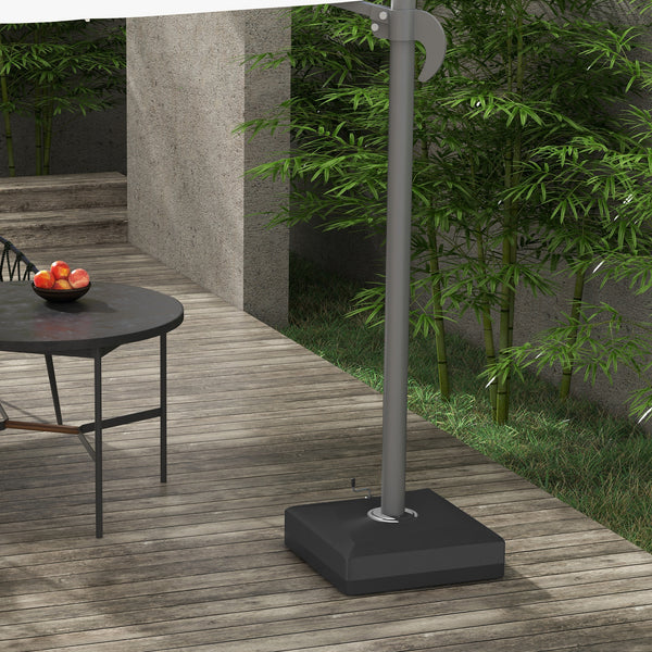 Offset parasol base with lifting wheel 