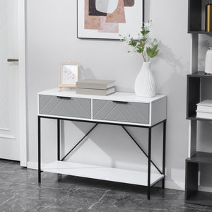 Modern console table with 2 drawers, 2 tiers with storage shelf, white