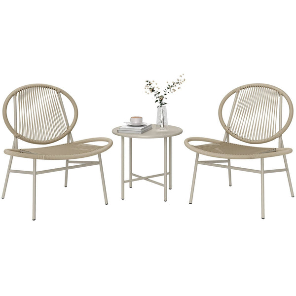 Rattan Bistro Set, 3 Piece Garden Furniture Set, Light Grey