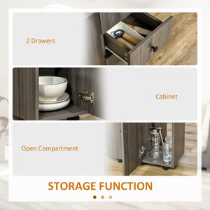 Folding dining table with drawers and storage cupboard, grey