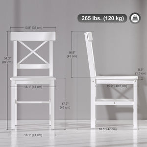 Set of 2 white wooden dining chairs with cross backrest