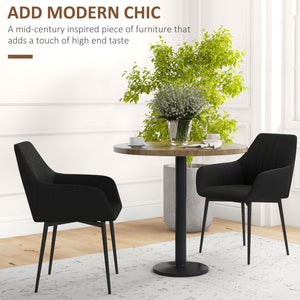 Set of 2 linen-upholstered dining chairs with metal legs, black