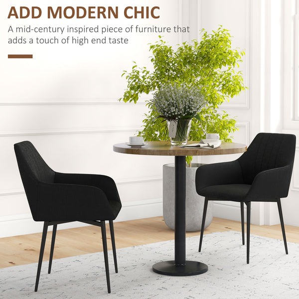 Set of 2 linen-upholstered dining chairs with metal legs, black