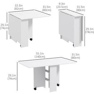 Folding dining table for small spaces with storage shelves, white