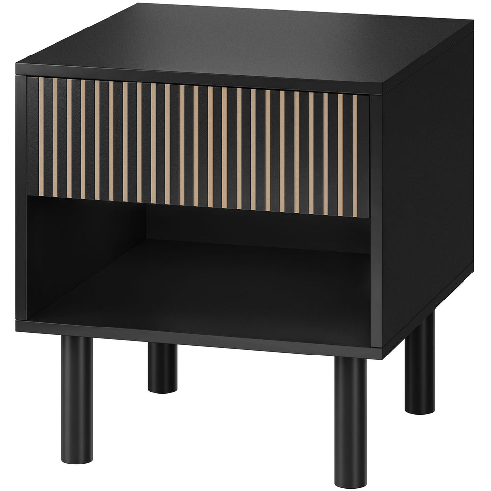 Modern nightstand with drawer and open shelf – Black