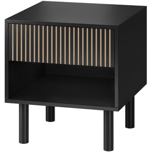 Modern nightstand with drawer and open shelf – Black