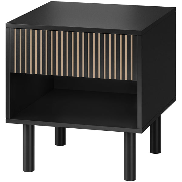 Modern nightstand with drawer and open shelf – Black