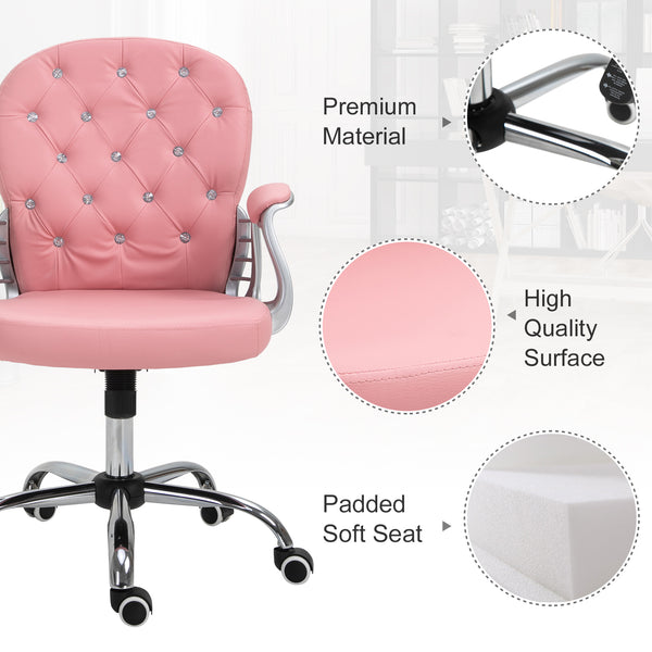 Office chair with adjustable height and padded backrest, pink