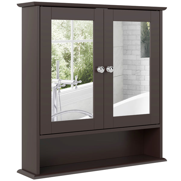 Medicine cabinet with mirror and double doors, dark brown
