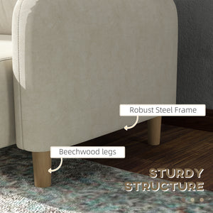 Modern upholstered two-seater sofa with solid wood frame, beige