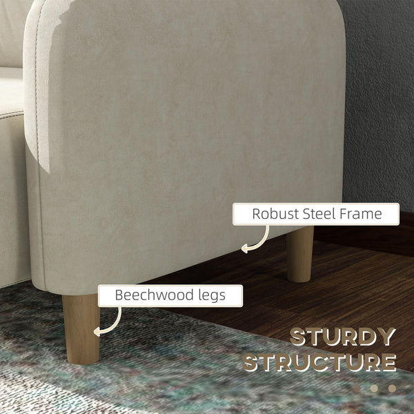 Modern upholstered two-seater sofa with solid wood frame, beige