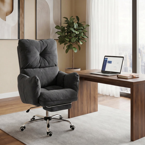 155° Reclining ergonomic office chair with footrest and padded seat, gray
