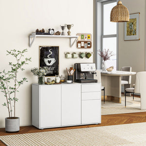 Modern Kitchen Pantry with Coffee Bar, Push-to-Open and 2 Drawers for Living Room, White