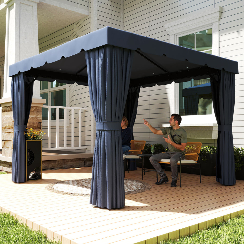 Double 10' x 10' Gazebo with Curtains and Mosquito Netting, Dark Blue