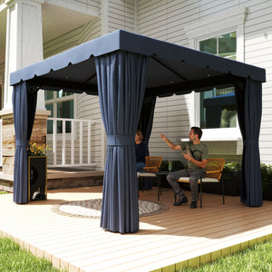 Double 10' x 10' Gazebo with Curtains and Mosquito Netting, Dark Blue