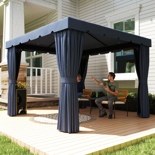Double 10' x 10' Gazebo with Curtains and Mosquito Netting, Dark Blue