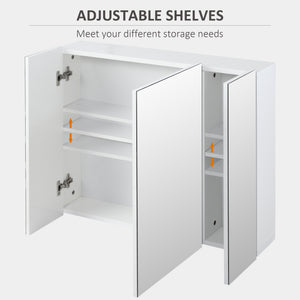 Wall-mounted medicine cabinet 71 x 61 cm with mirror, 3 doors and adjustable shelves, white