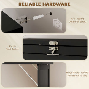 Fold-out Convertible Office Desk, Wall Mount Computer Desk with Blackboard and Side Shelf, Black