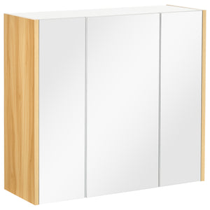 Wall-mounted medicine cabinet with mirror, 3 doors, and shelves