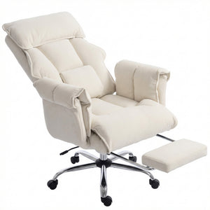 Reclining office chair with footrest, cream