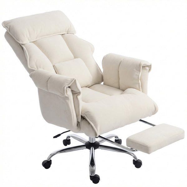 Reclining office chair with footrest, cream