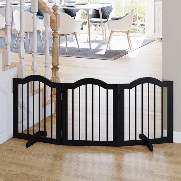 3-Panel Foldable Dog Gate with Support Feet, Black