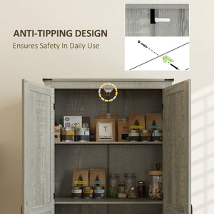 Country Style Kitchen Cabinet with Adjustable Shelves, 2 Door Kitchen Cabinet, Distressed Light Grey